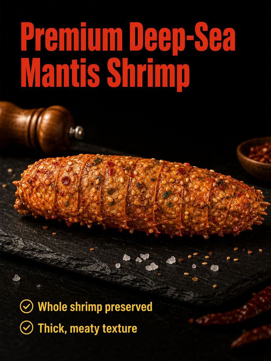 Crispy Savory Ready-to-Eat Mantis Shrimp product packaging