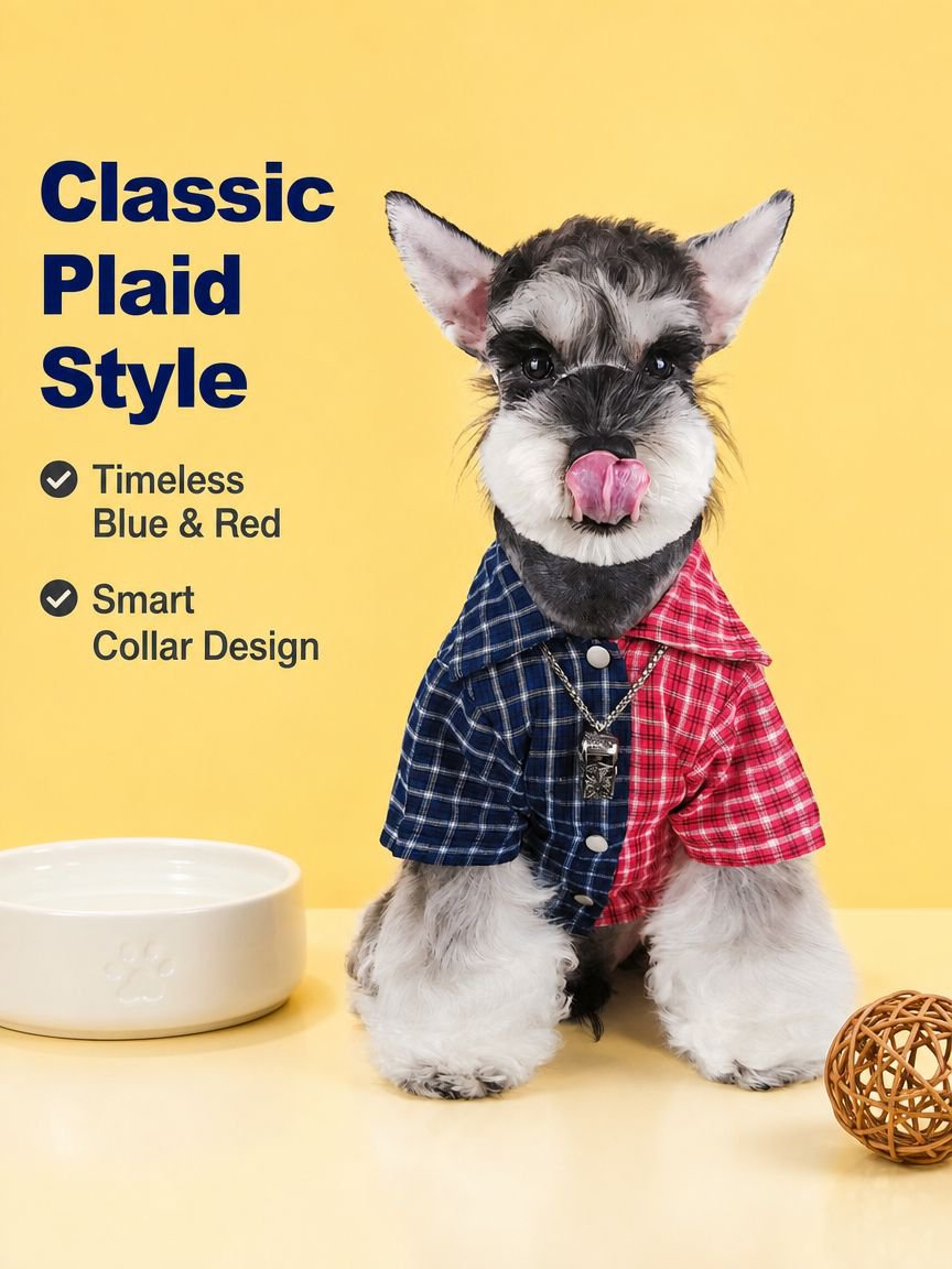 Puppy Blue and Red Plaid Shirt