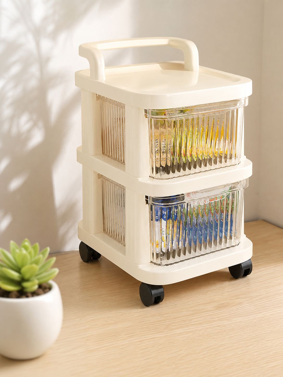 Side View of Transparent Drawer Storage Cabinet