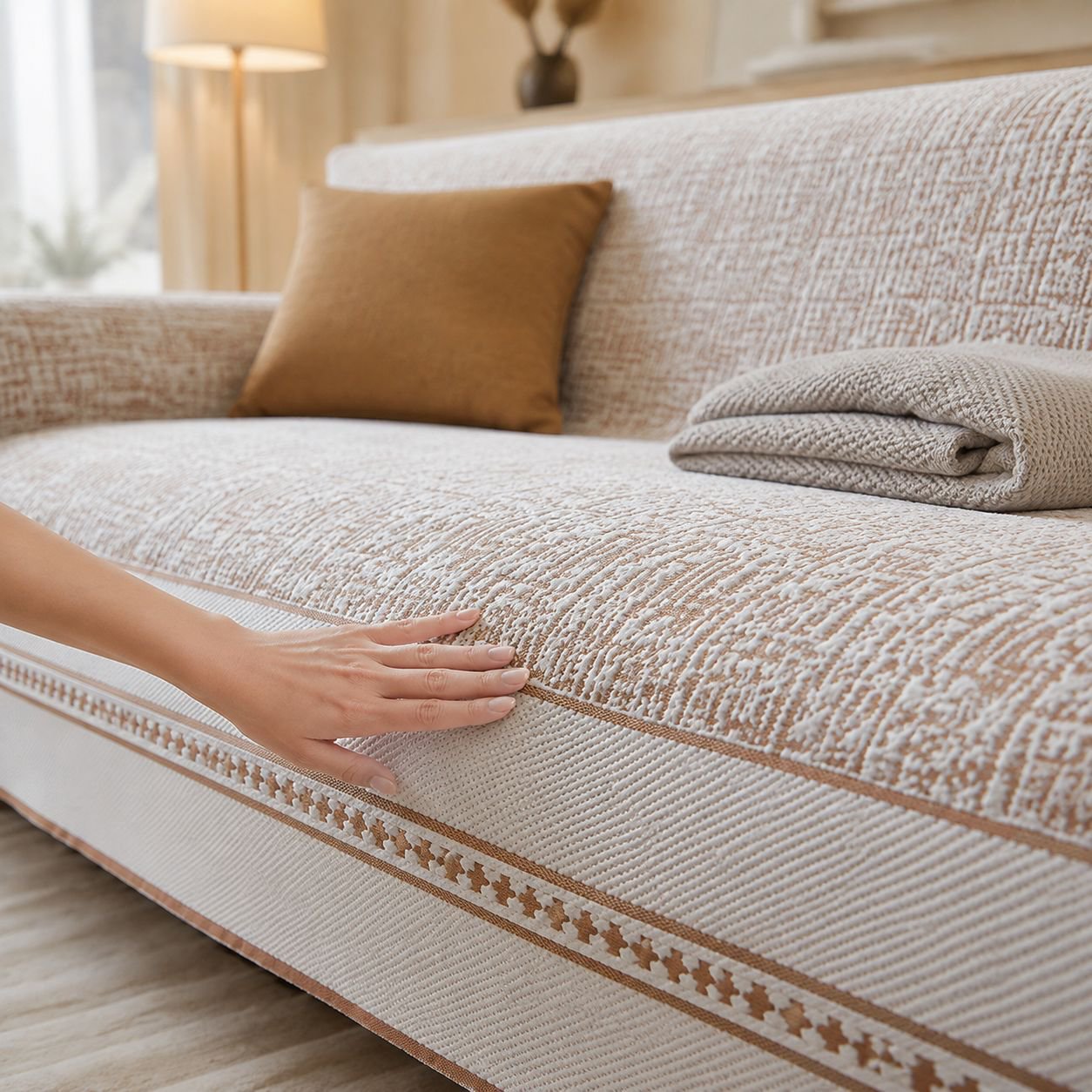 Ambiente hogareño con funda de sofá de seda lavable