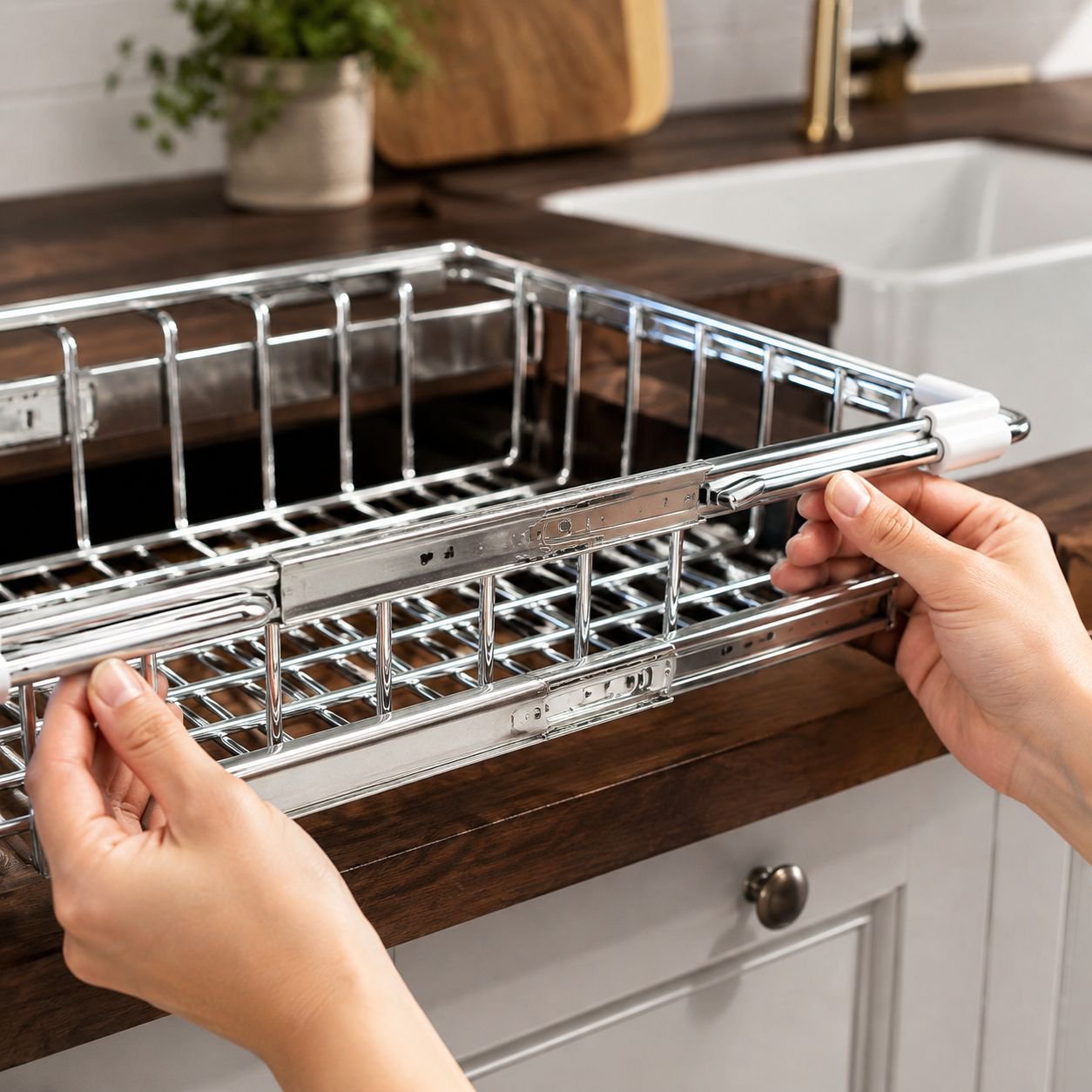 Kitchen sink storage rack with drainage design