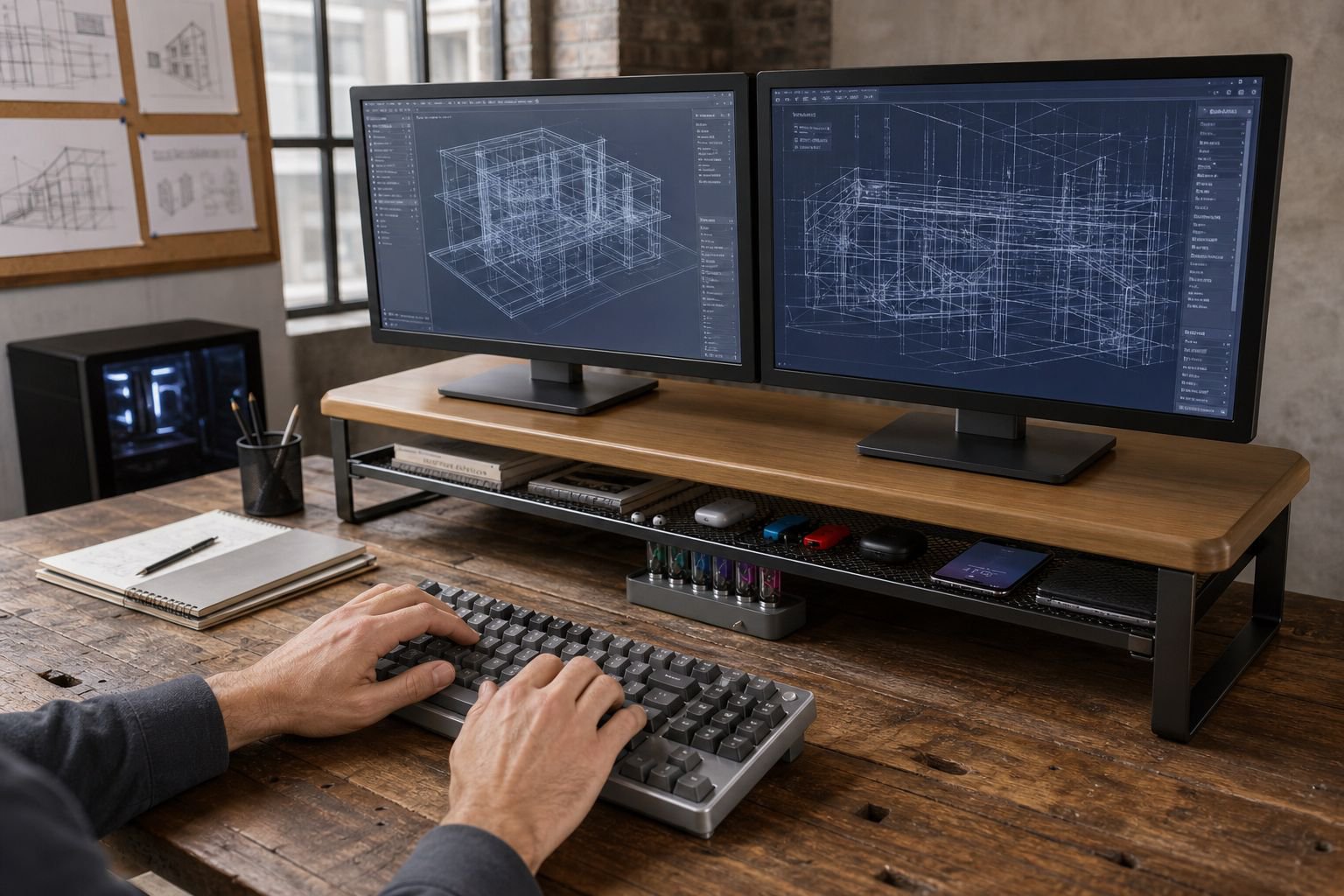 Adjustable Monitor Riser with Sliding Storage Drawer