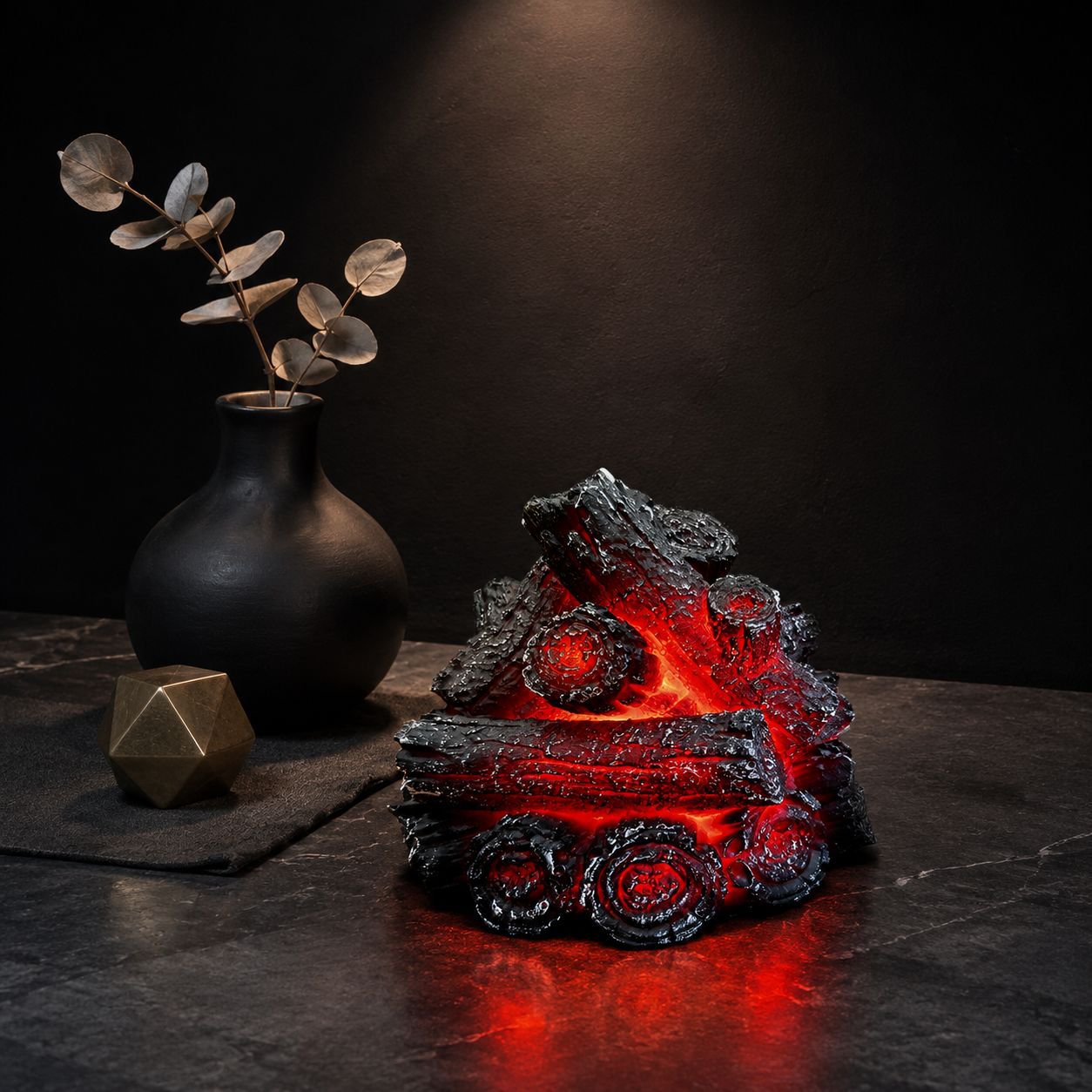 Modern Minimalist Style Resin Charcoal LED Ambient Lamp, Battery Powered, C Type