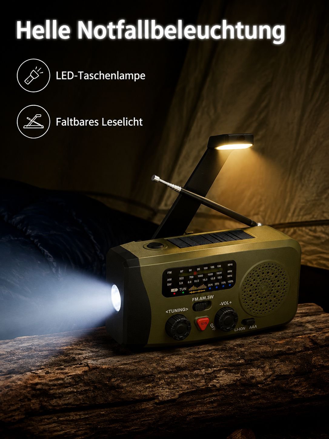 Multifunktionales Notfallradio mit Taschenlampe