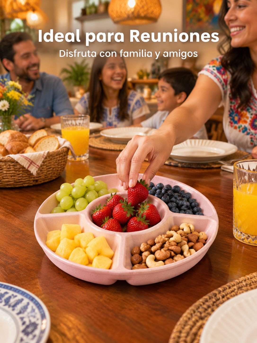 Bandeja de 6 compartimentos para frutas y aperitivos de paja de trigo