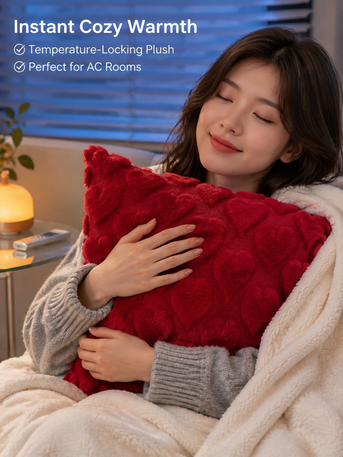 Heart-shaped embroidered cushion