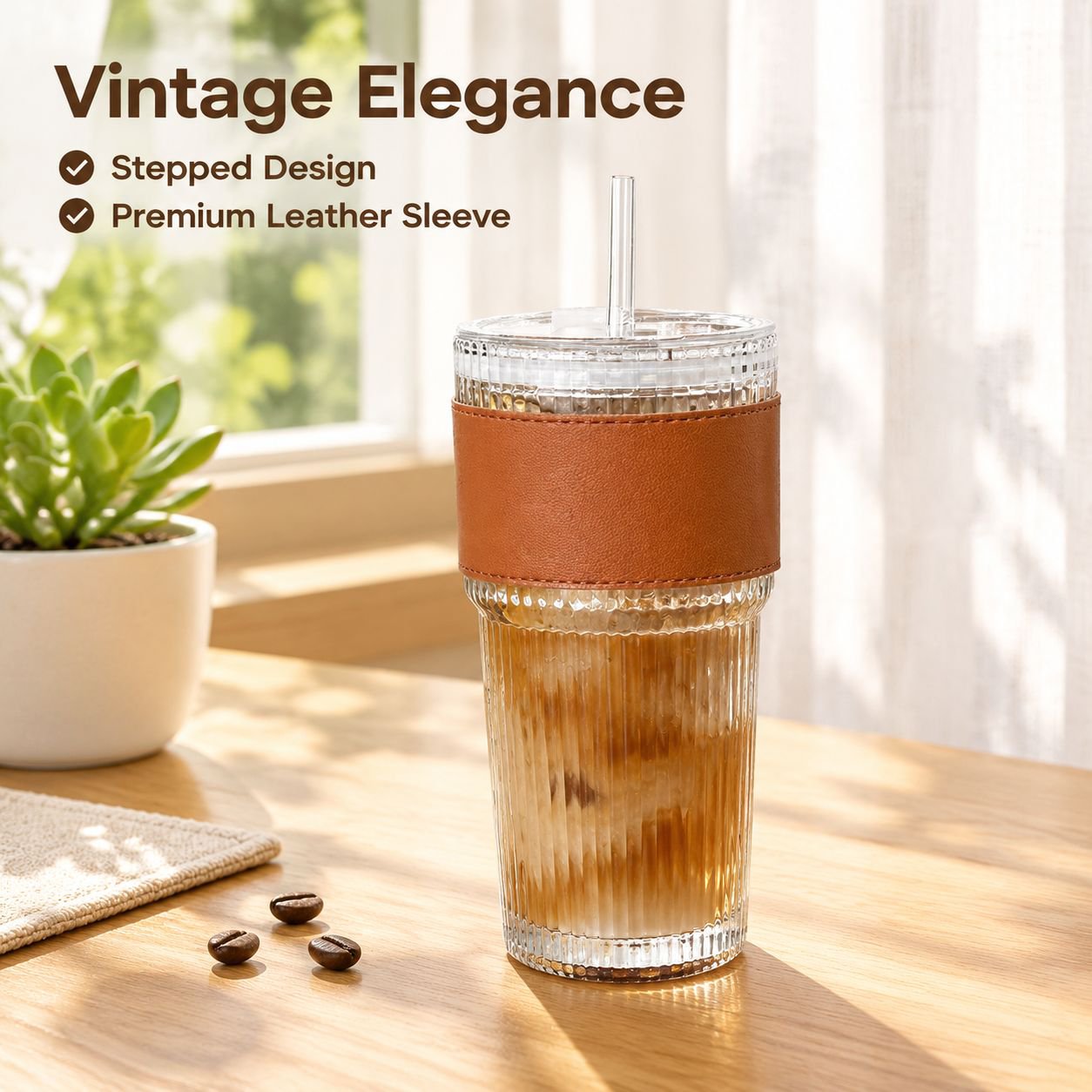 Minimalist Vertical Stripe Clear Glass Coffee Cup