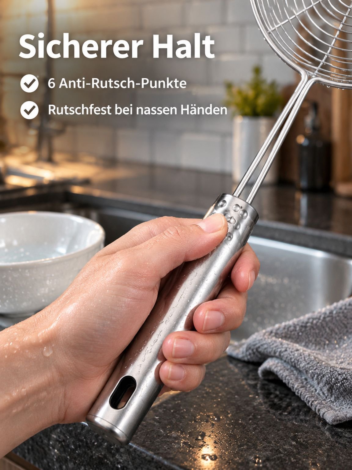 Haushalt Edelstahl Schaumlöffel Nudelsieb Küchensieb