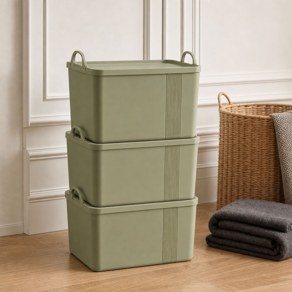 Boîte de rangement empilable avec couvercle fermé