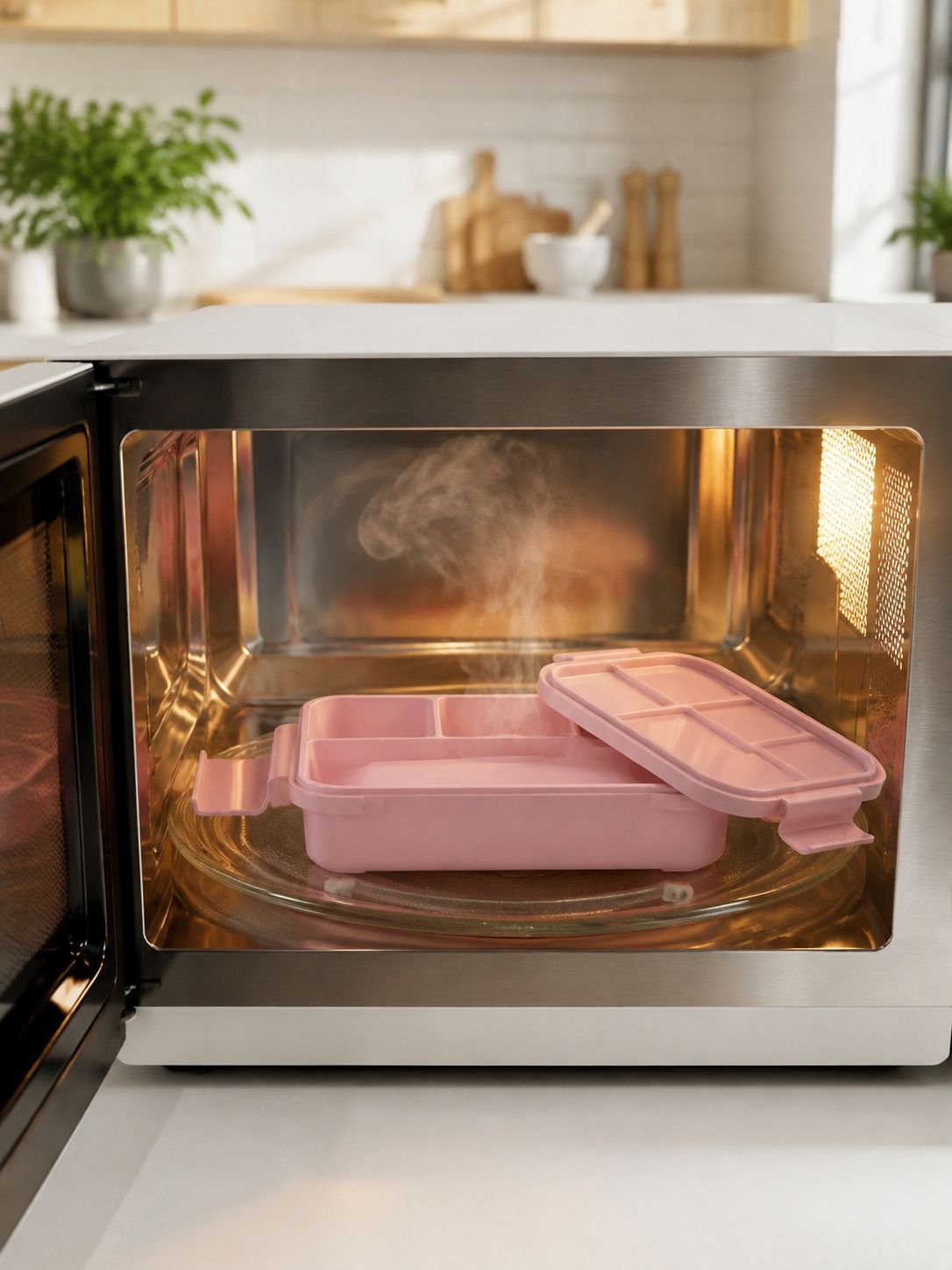 Magnetronbestendige lunchbox met bestek