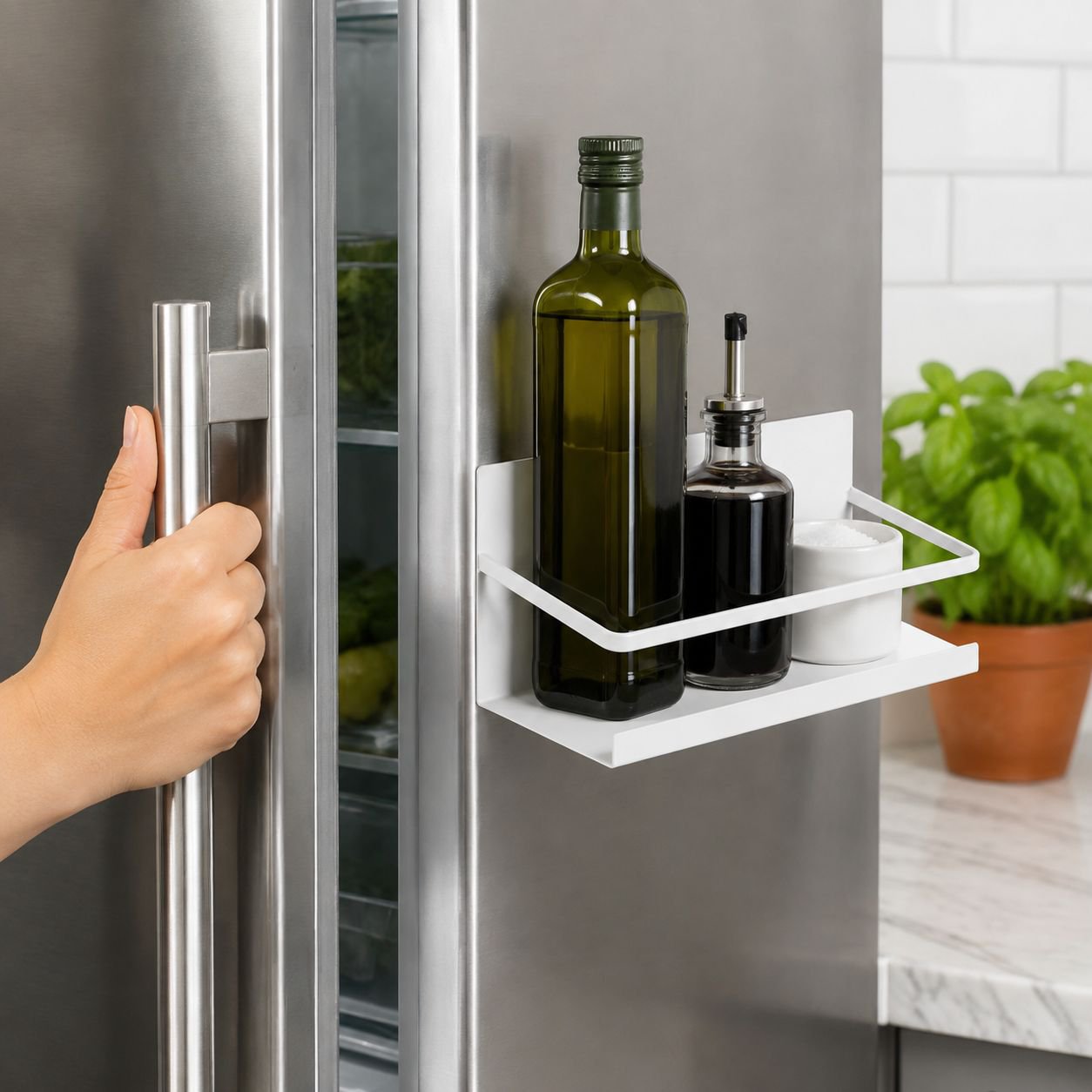 Kitchen storage organizer holding spices and condiments