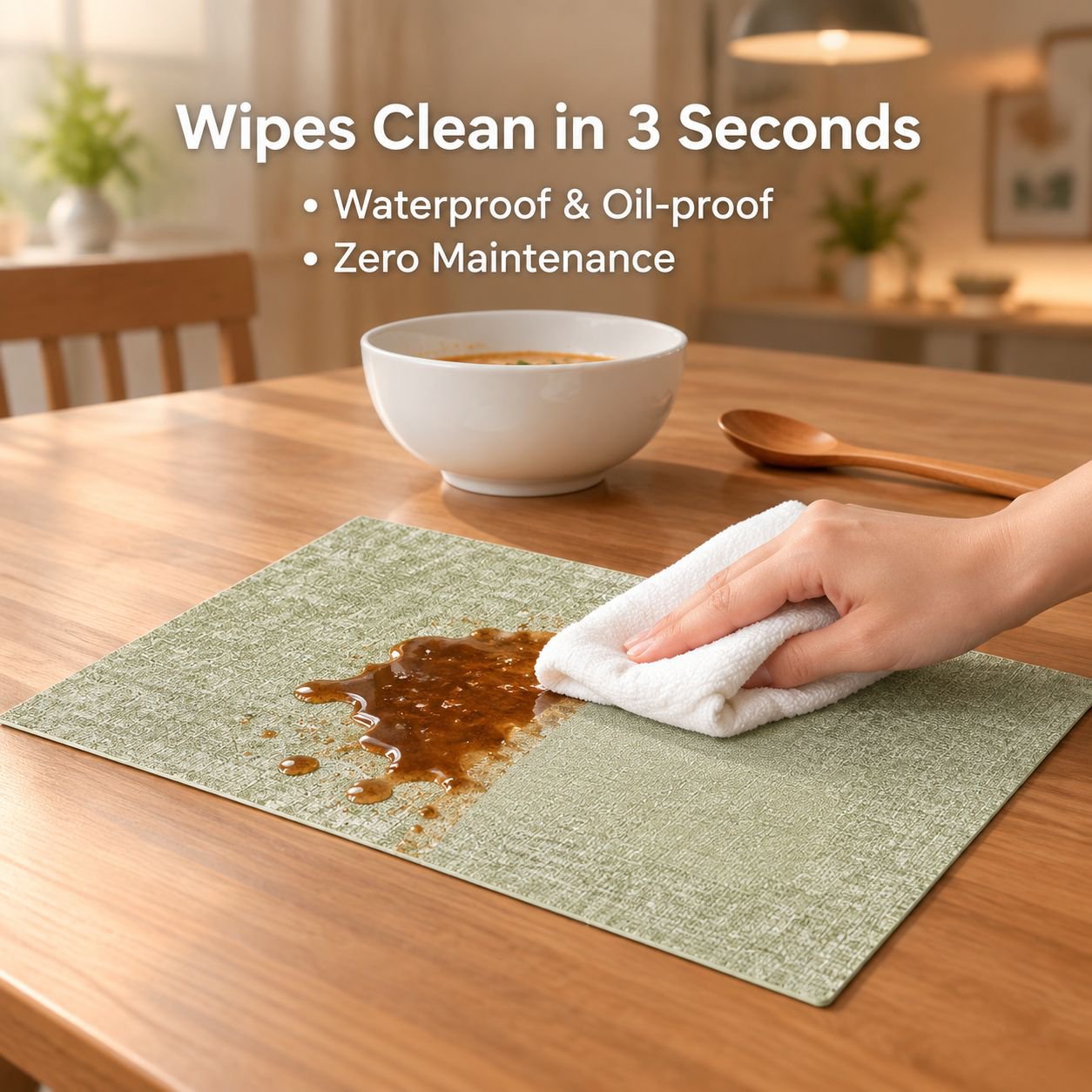 Nordic Linen Texture PU Leather Placemat Waterproof Heat Resistant Dining Table Mat