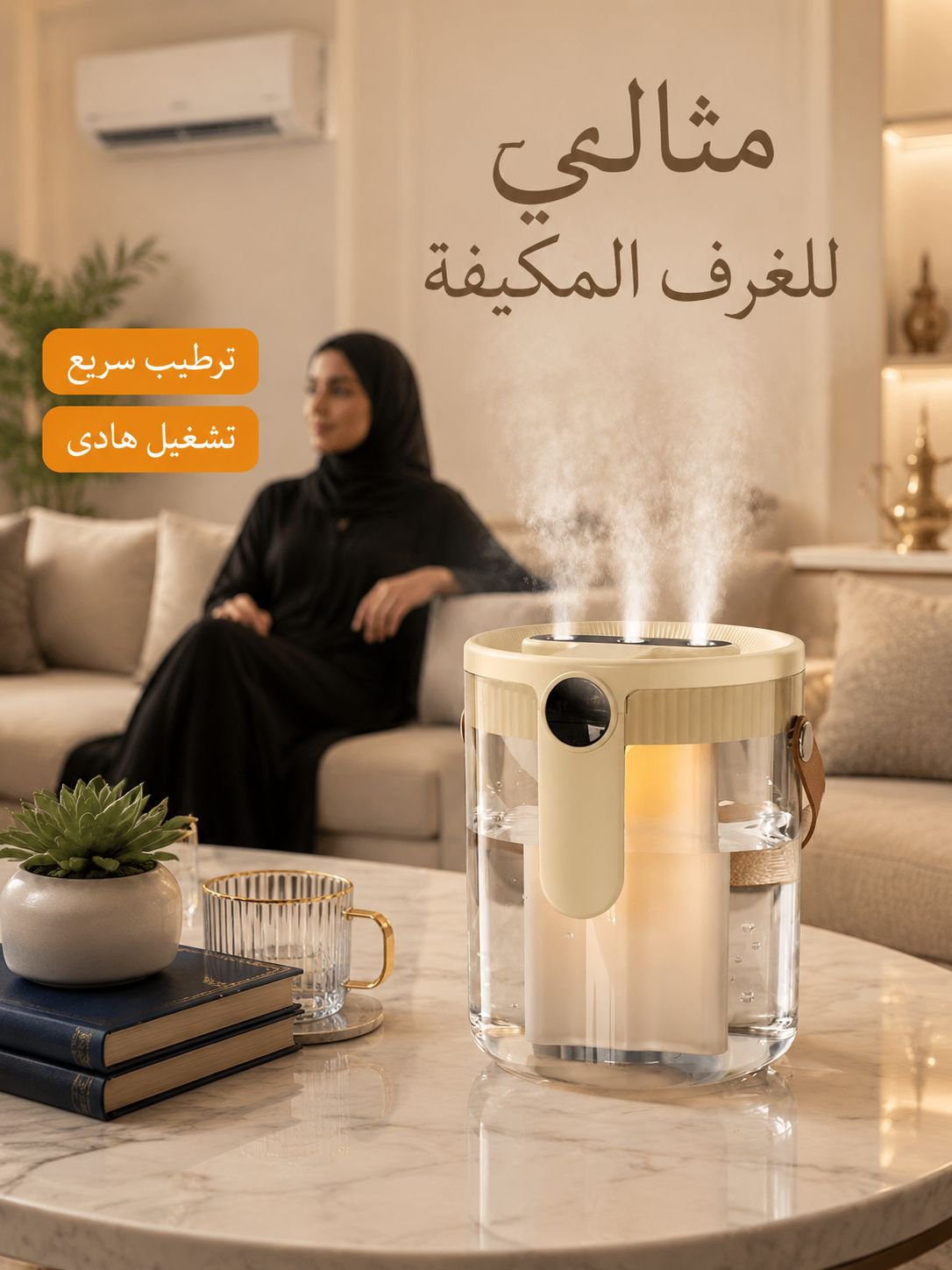 جهاز ترطيب هواءمحمول بـ3 فوهات رش ومصباح ليلي