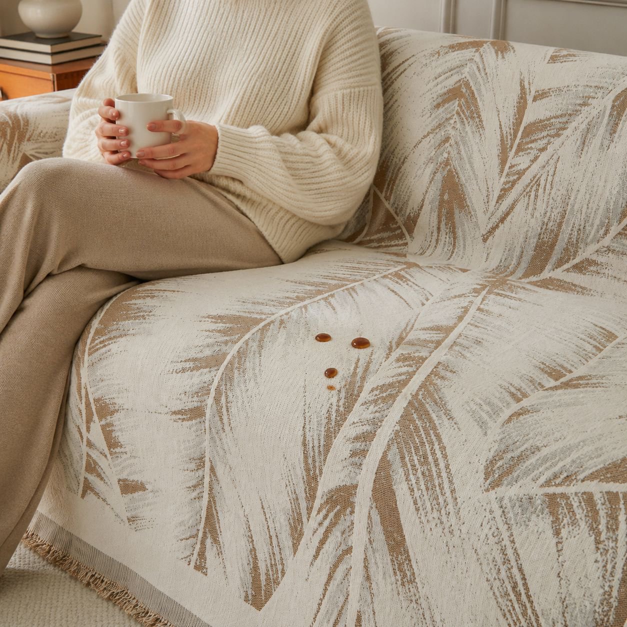 Pet friendly non-slip sofa cover in use