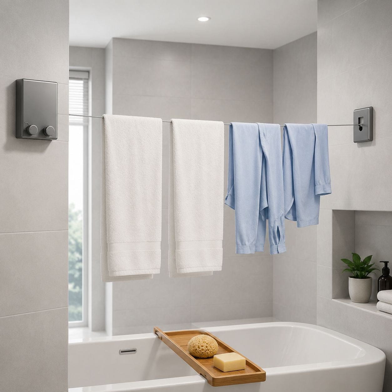 Punch-free Invisible Drying Rack, Suitable for Balcony & Bathroom, Usable Indoors & Outdoors