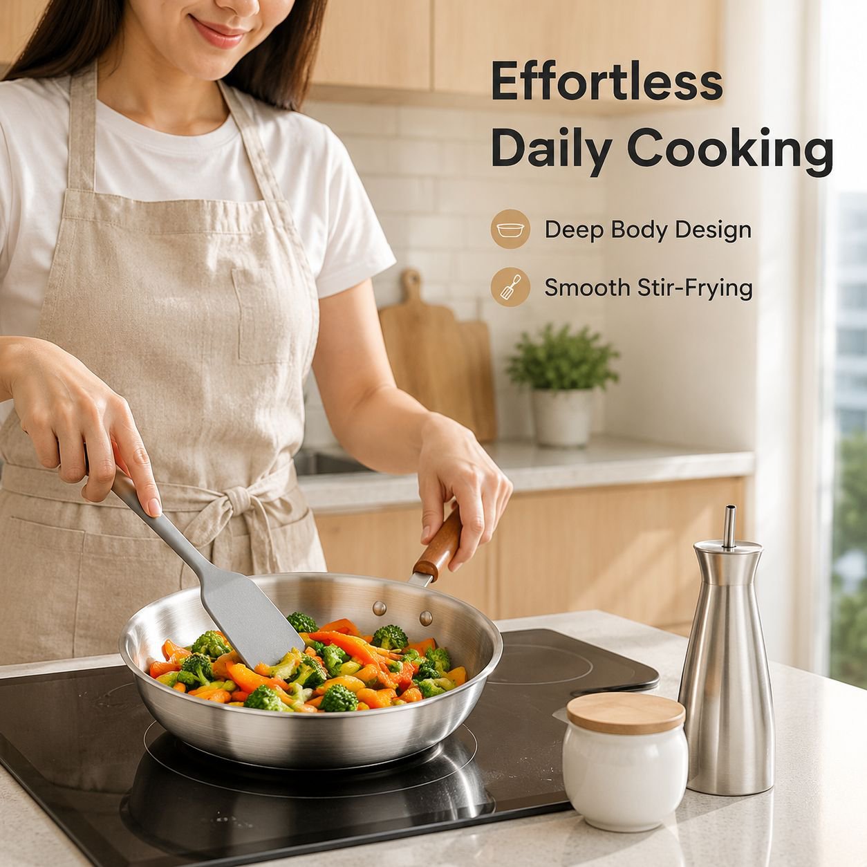 Stainless steel frying pan for frying eggs