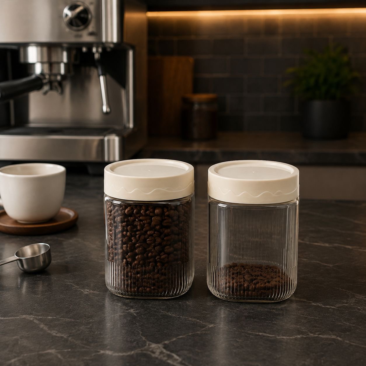 Transparent jar storing dry foods safely