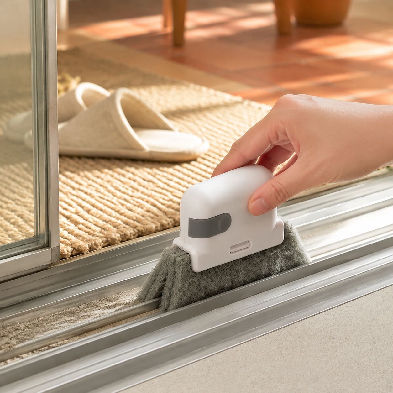 Cepillo de limpieza multifuncional para rieles de ventanas