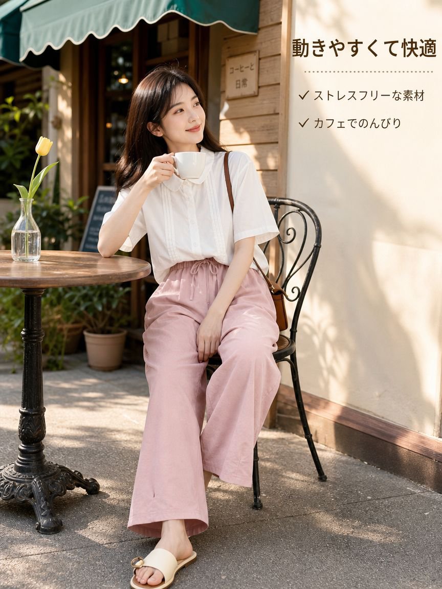 カジュアルなストレートレッグパンツ、シンプルなドローストリング付きハイウエストスリムフィット万能ルーズハーレムパンツ（女性用）