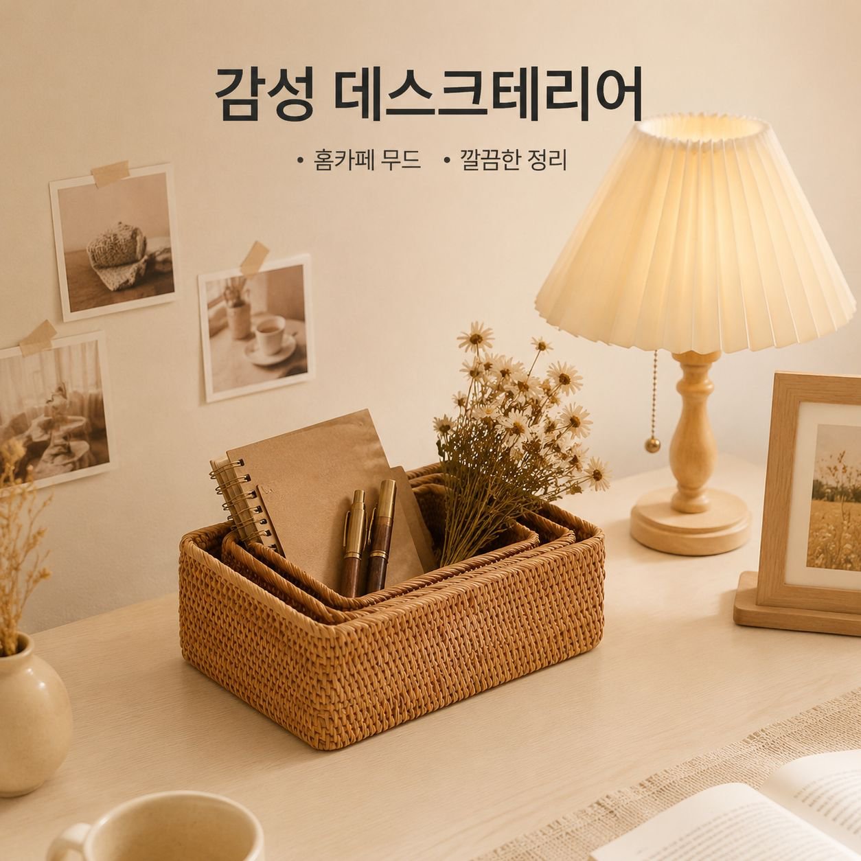 라탄 데스크탑 수납함