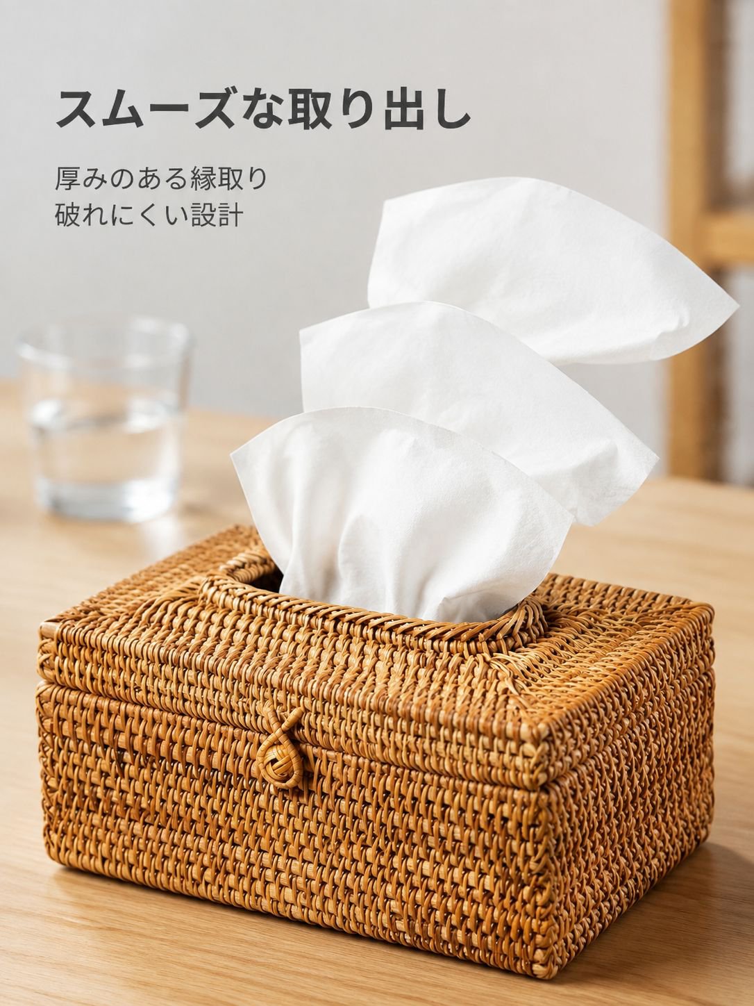 手作りの籐製ティッシュボックス