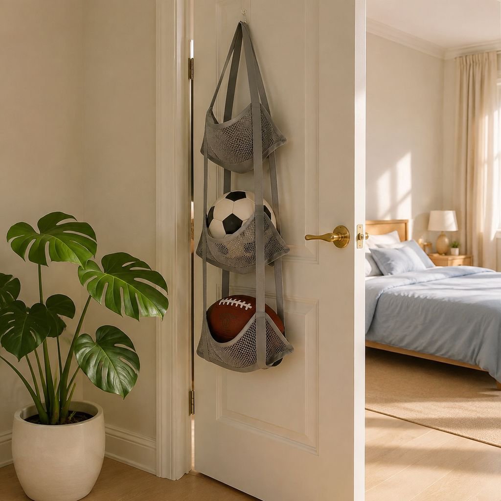 Multi-layer mesh ball storage hanging bag wall-mounted basketball and soccer ball shelf