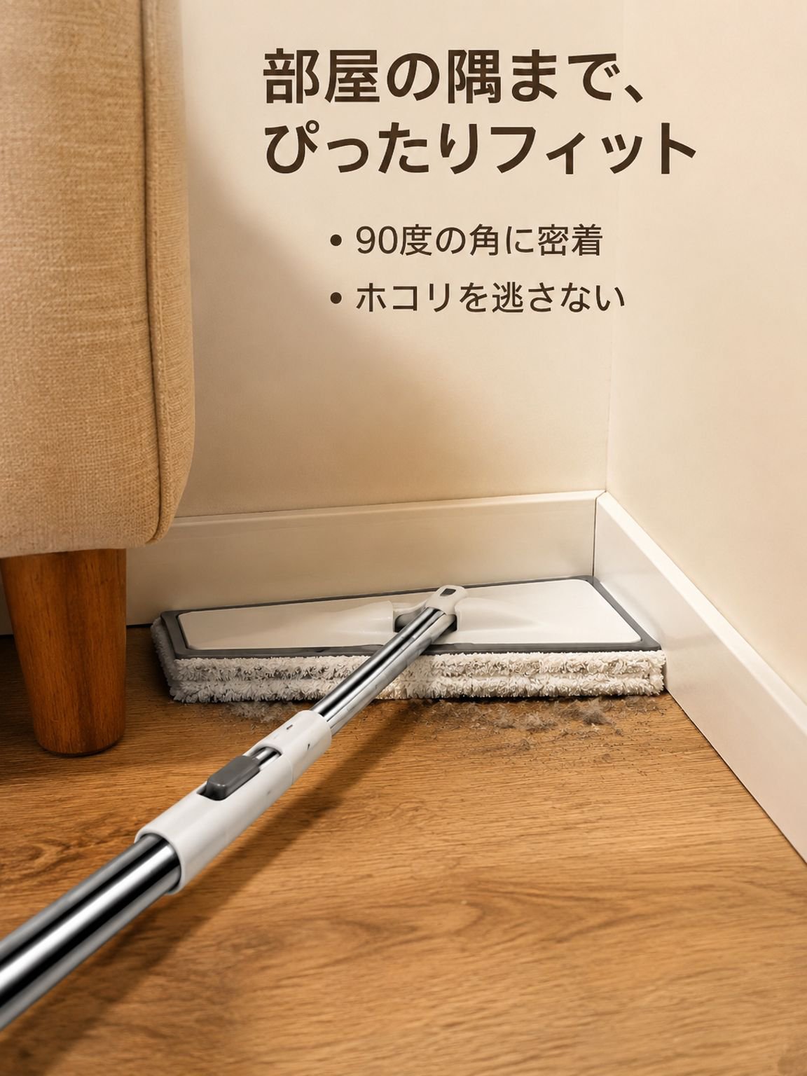 ハンズフリー三角形両面フラットモップクロス 特大サイズ 乾湿両用 家庭用掃除用