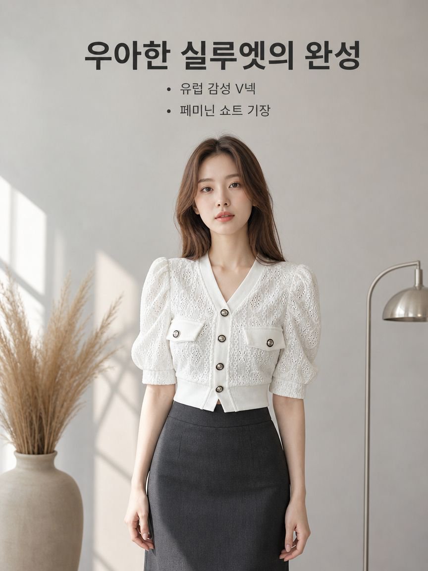 유럽스타일 V넥 허리 잡아주는 쇼트 풍성한 소매 여성 블라우스