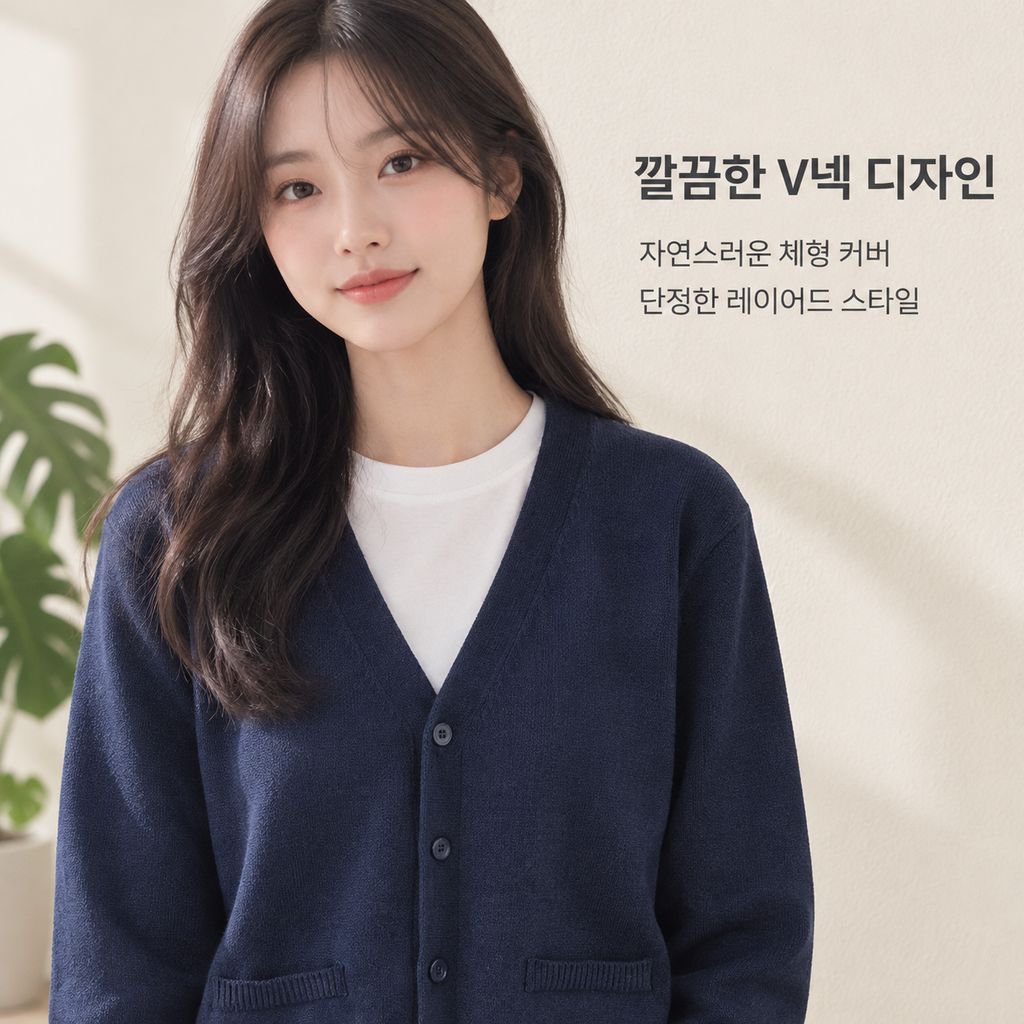 여성용 프레피 스타일 긴팔 V넥 니트 가디건