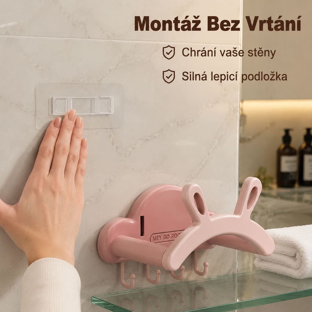 Nástěnný koupelnový držák na umyvadlo ve tvaru králičích uší, teleskopický, bez nutnosti vrtání