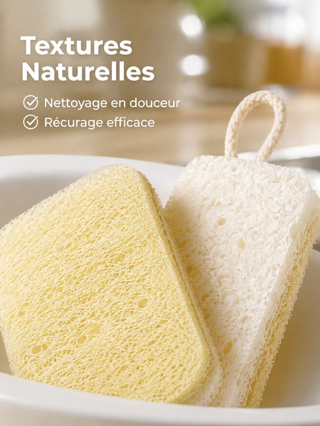 Éponge double face en pulpe de bois et luffa pour vaisselle