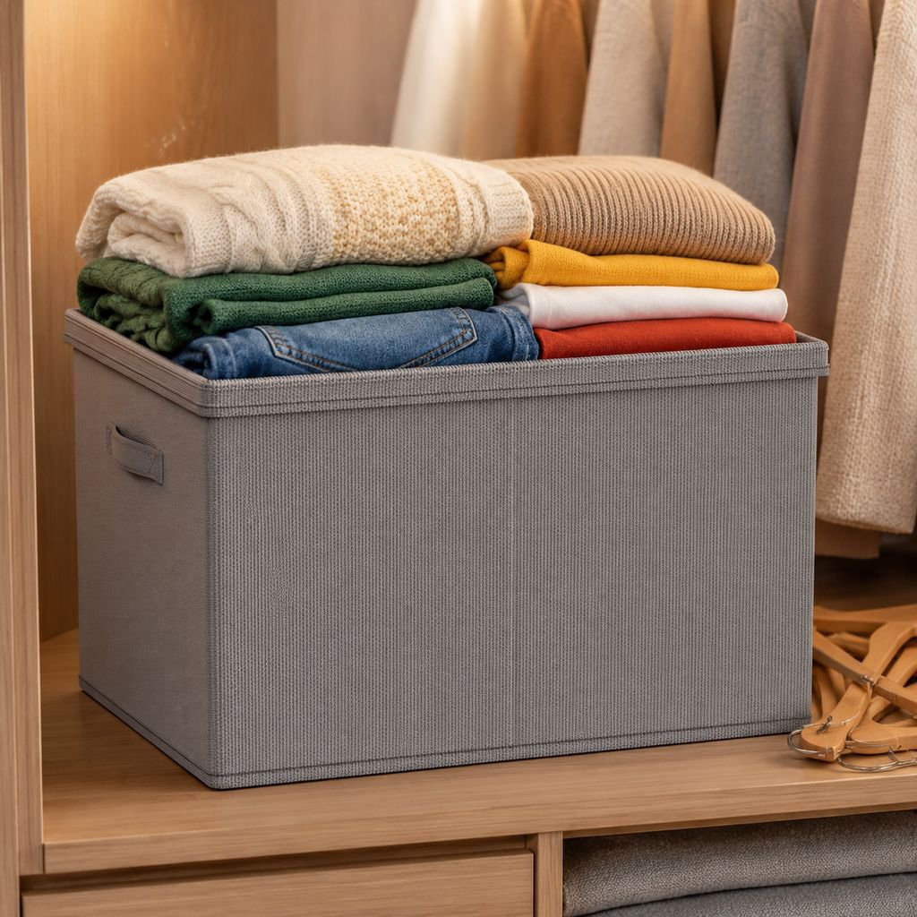 Extra Large Foldable Fabric Storage Bin in modern closet