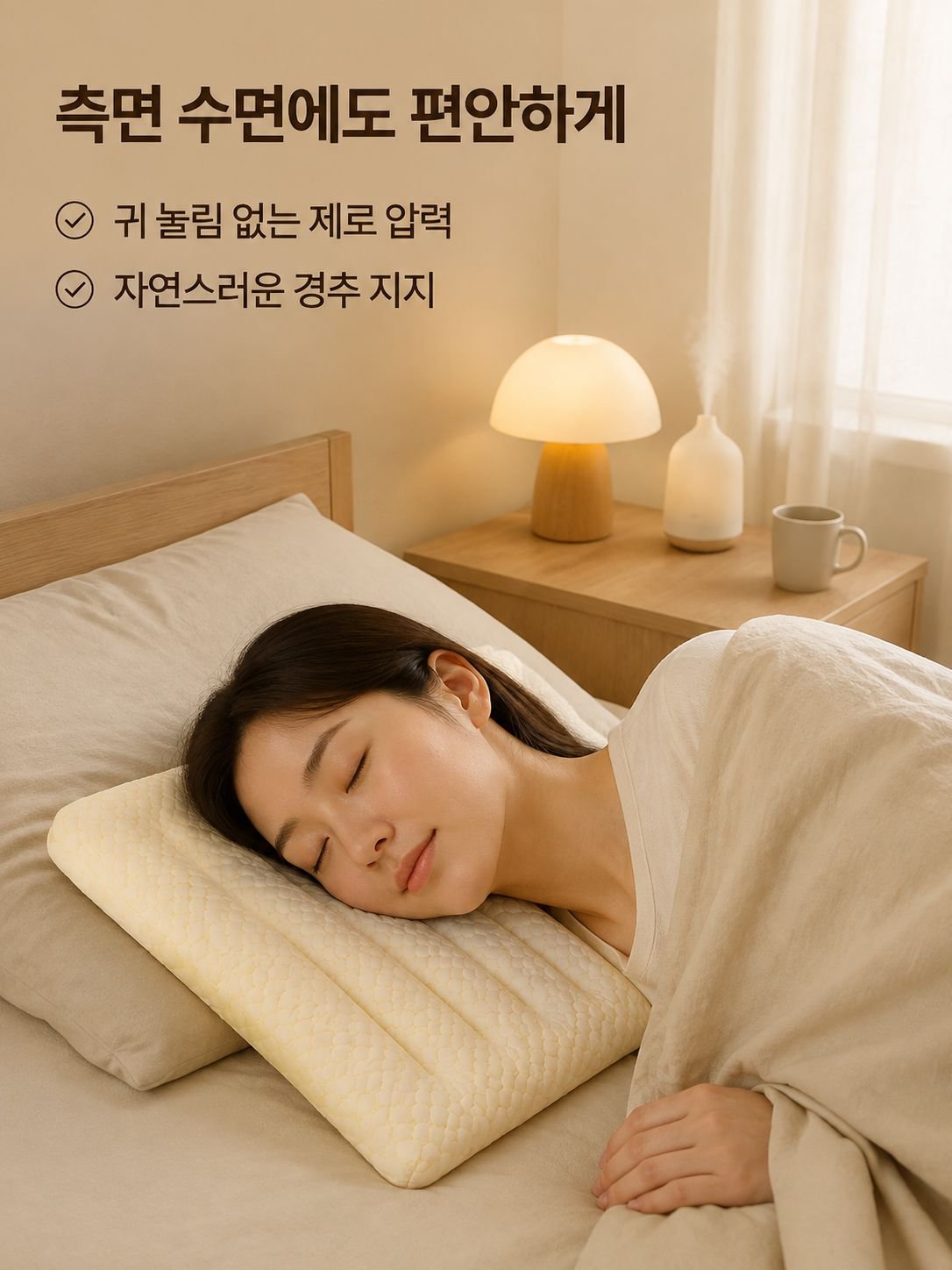 콩으로 채워진 목 지지용 낮은 베개