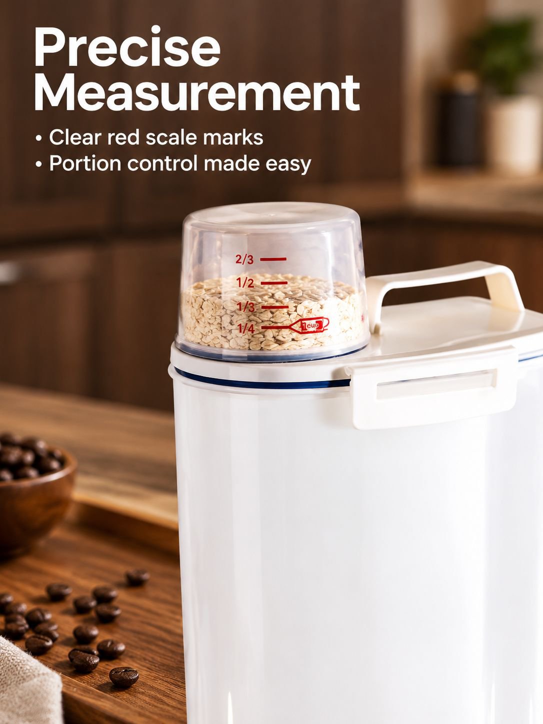 Cereal and grain storage container with a secure sealing lid