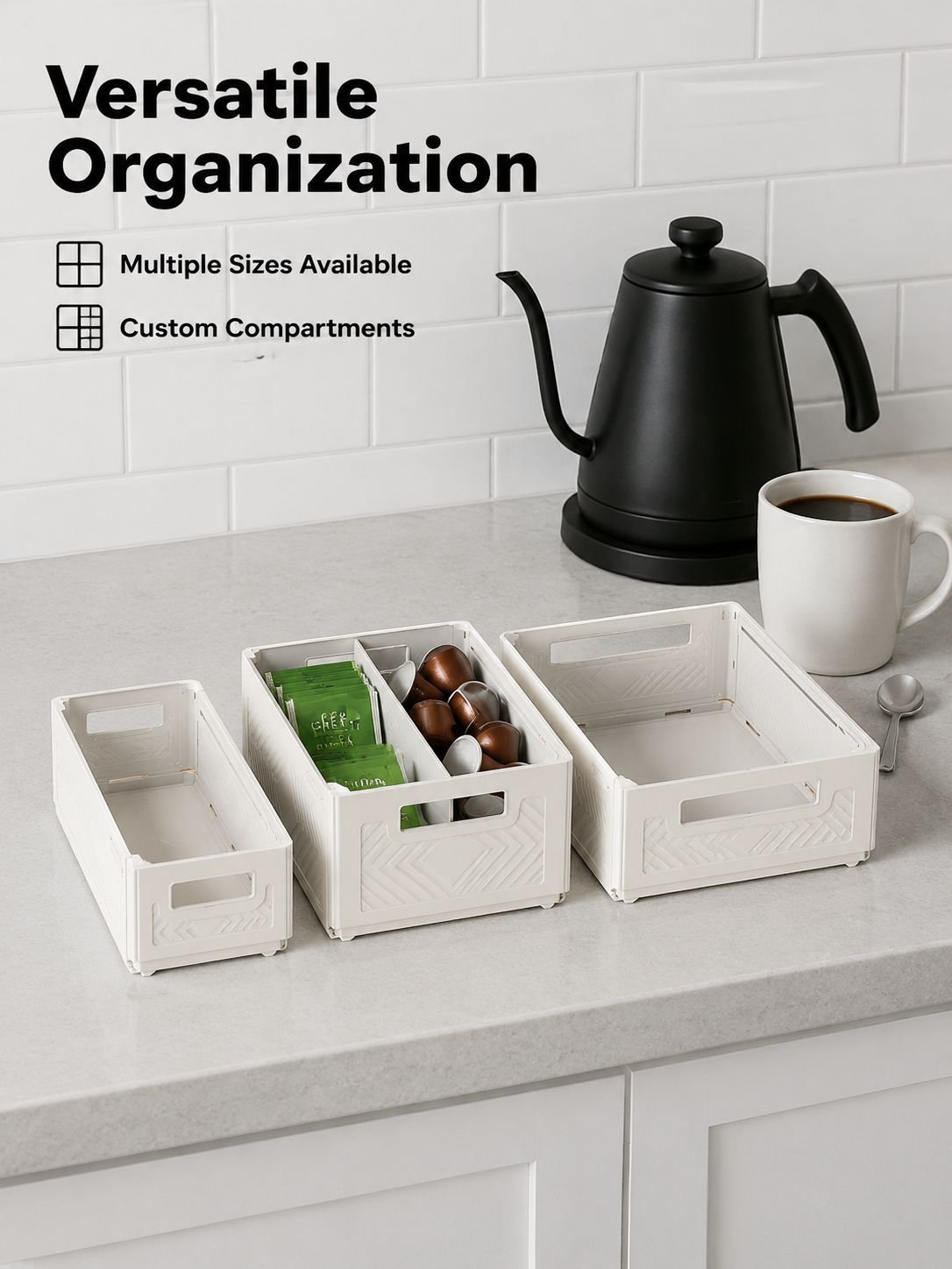 Cabinet storage box, drawer-style extendable desktop snack and sundry kitchen organizer, deep cabine