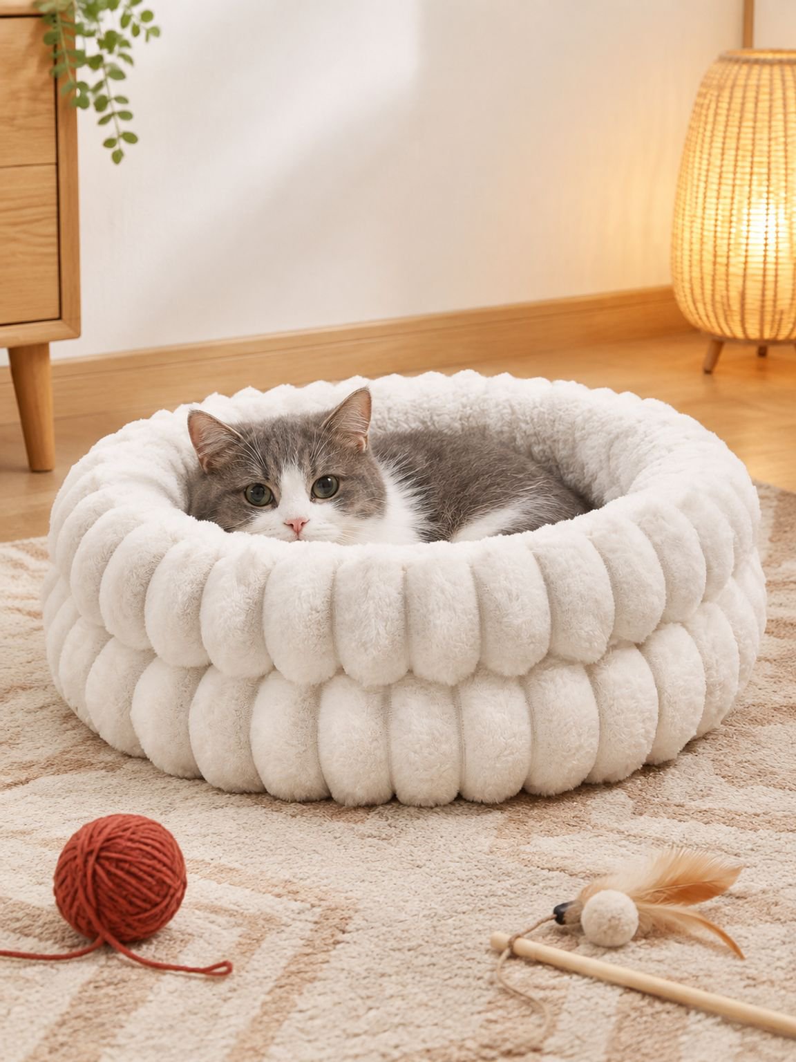 Detalle de la tela suave de la cama para gatos y perros