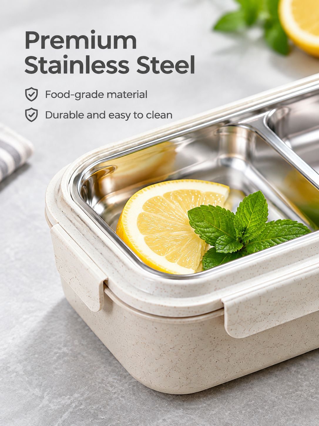 Reusable metal lunch container for meal prep and daily meals