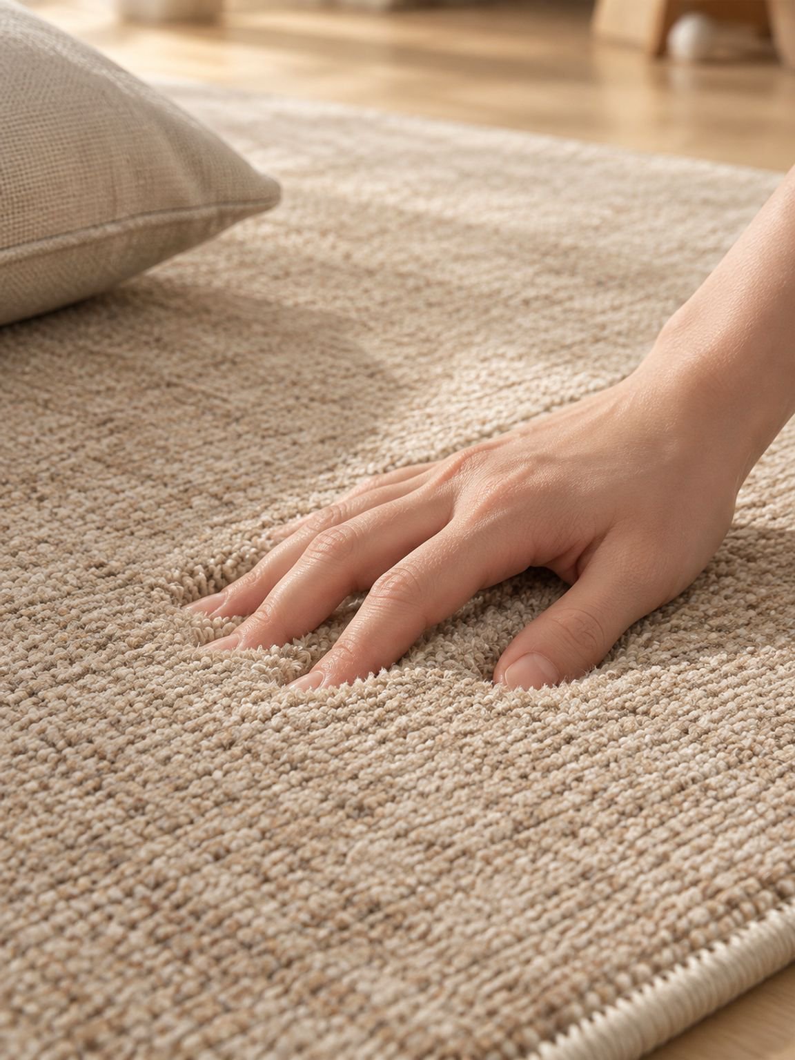 Decorative vintage rug styled beneath a living room seating area