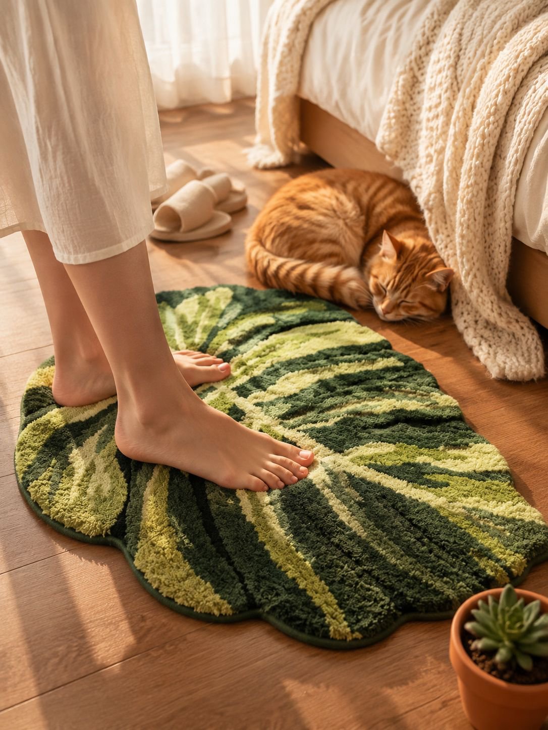 Alfombra fácil de limpiar con diseño de hojas verdes