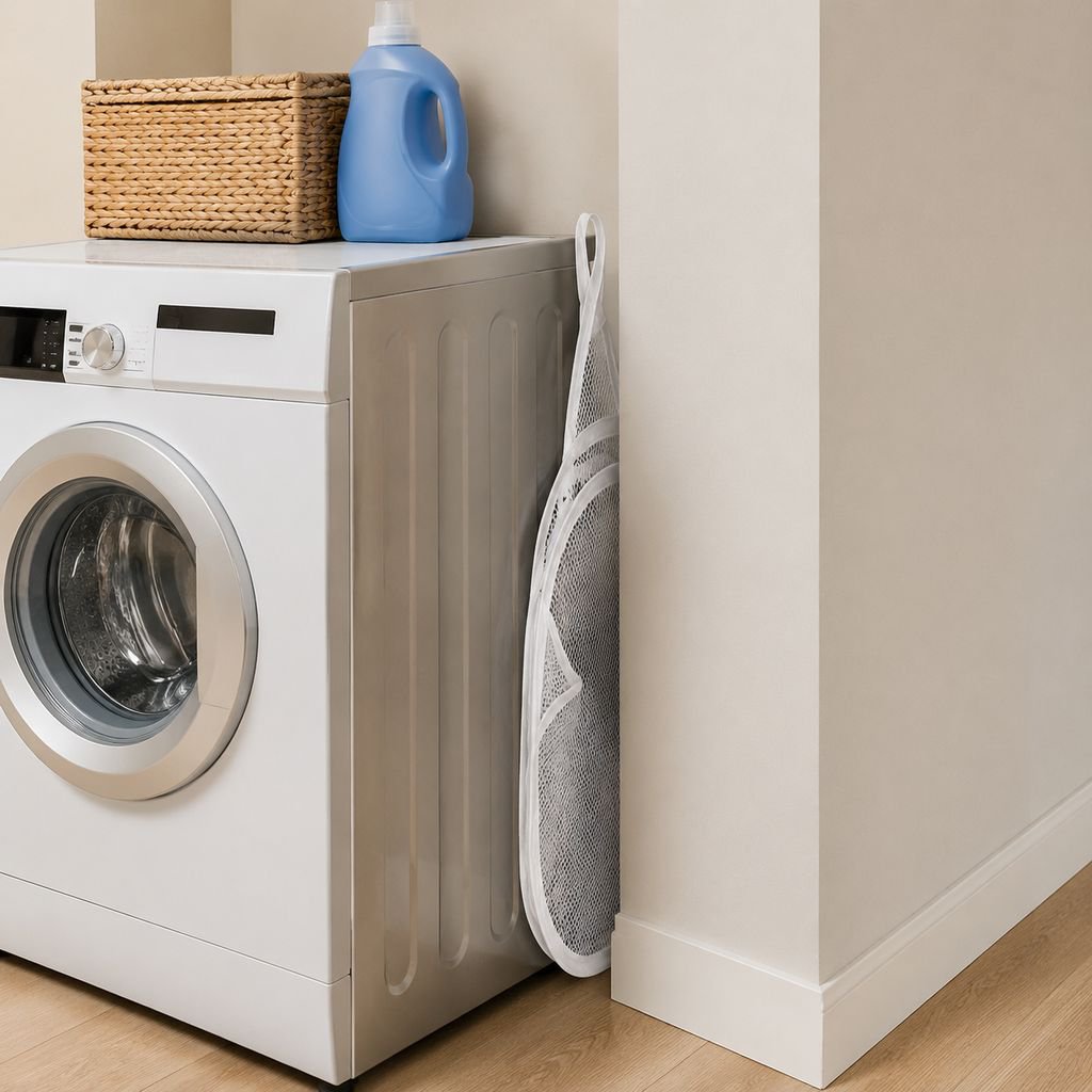 Foldable wall-mounted laundry basket, self-adhesive, no-drill mesh fabric laundry bag, bathroom laun