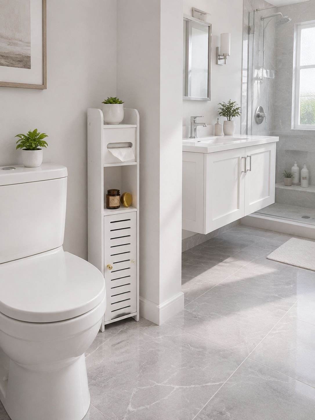 Estante de almacenamiento para baño en espacios estrechos