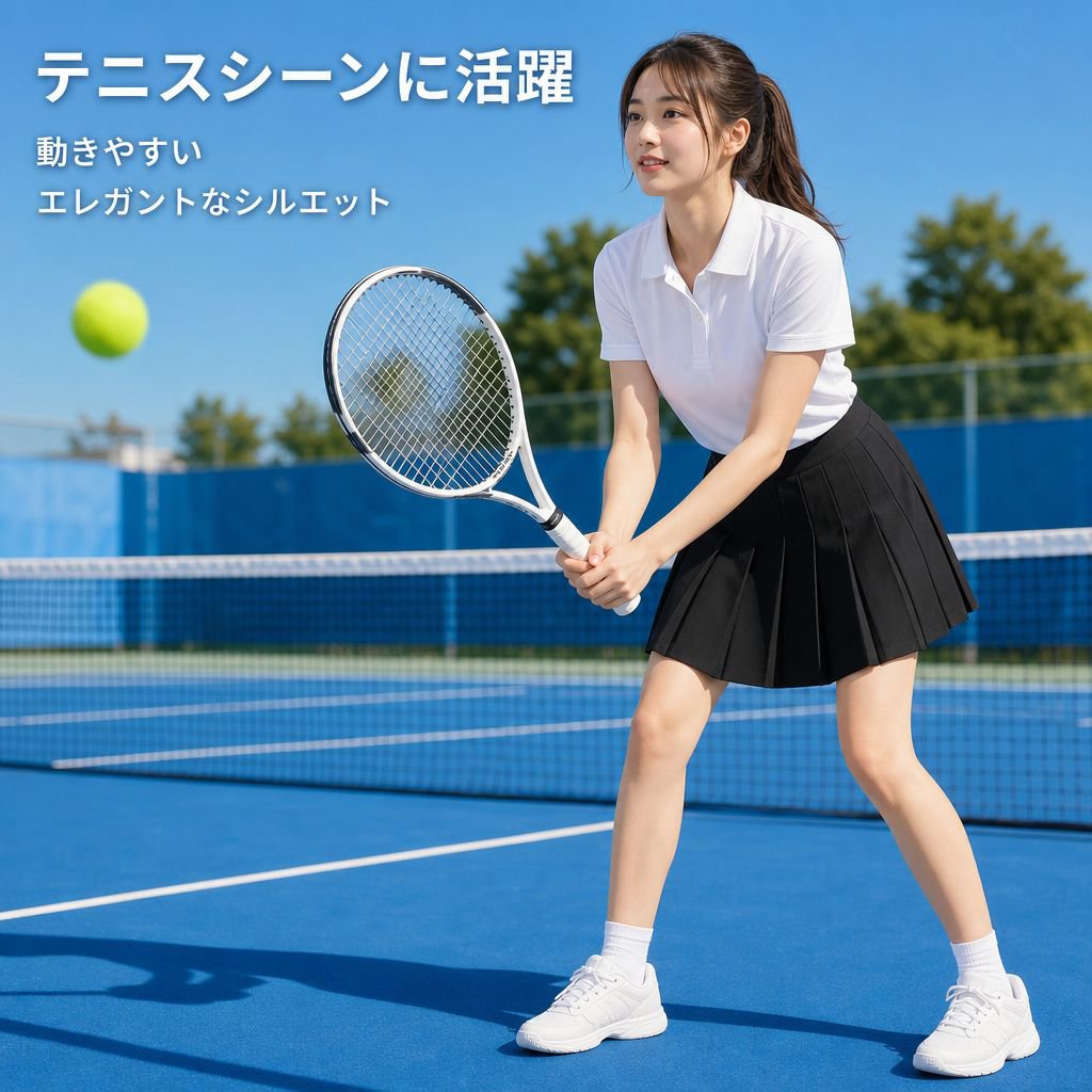 女性用 大きいサイズ プリーツゴルフウェア スカートパンツ ブラック
