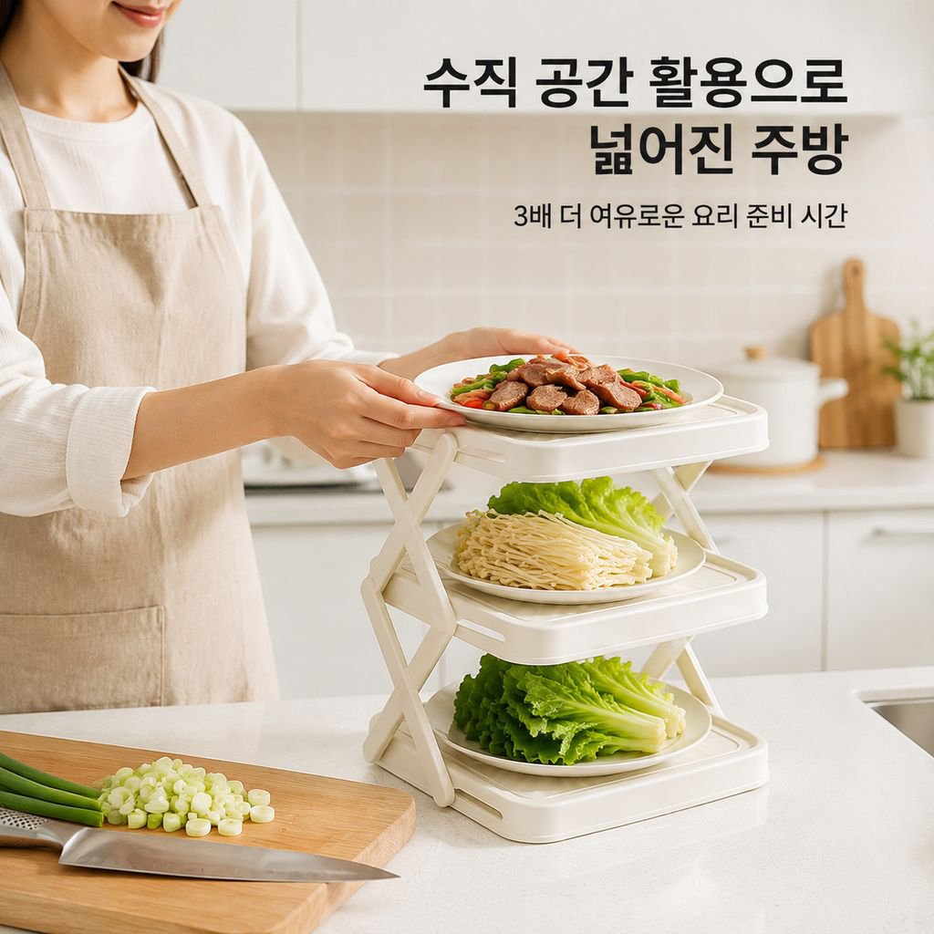 가정용 접이식 다층 조리대 주방 정리 선반 샤브샤브 파티용 휴대식 야채 선반