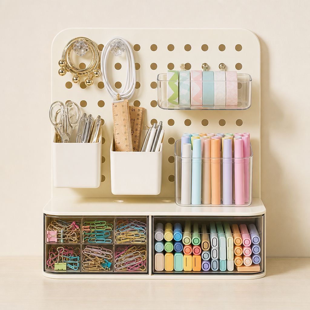 Escritorio doméstico para dormitorio con estante y tablero de agujeros estilo crema