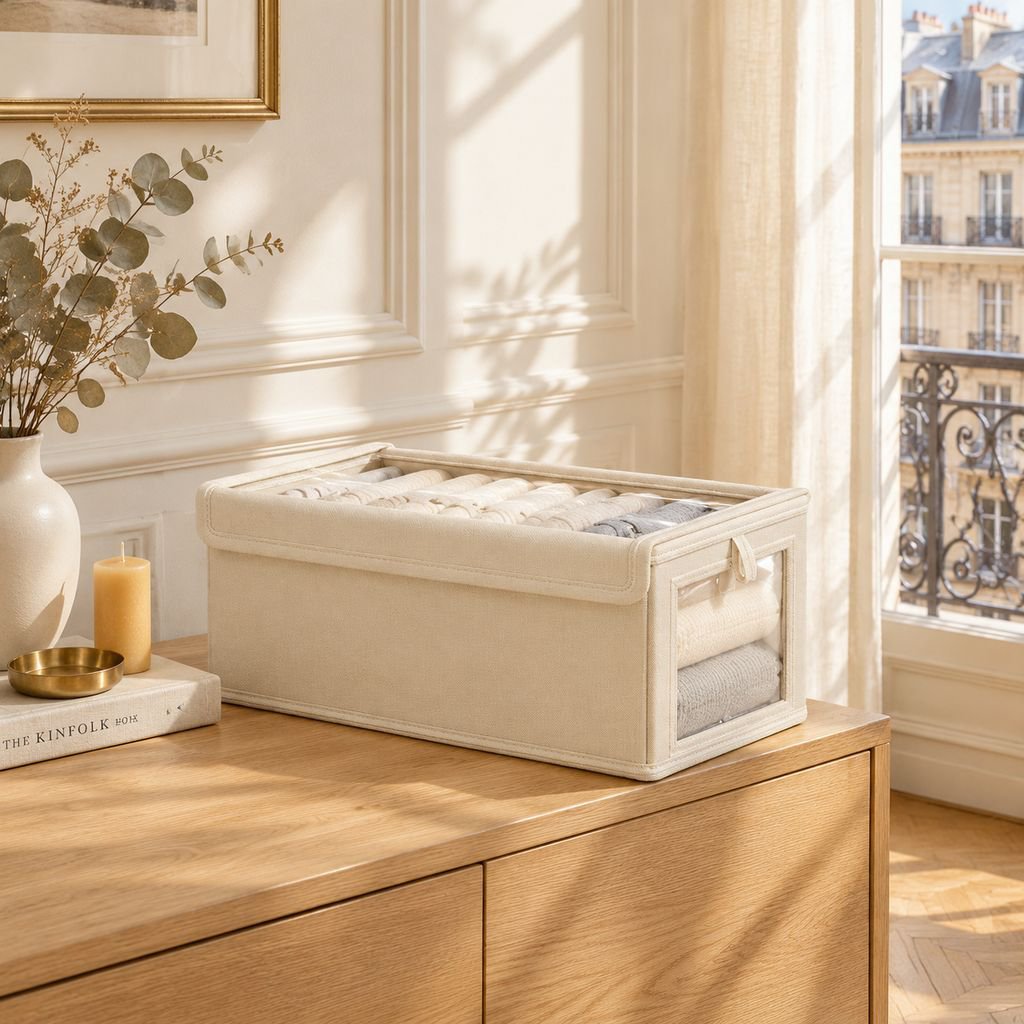 Boîte de Rangement Pliable en Coton et Lin Panier Tissu pour Jouets et Vêtements