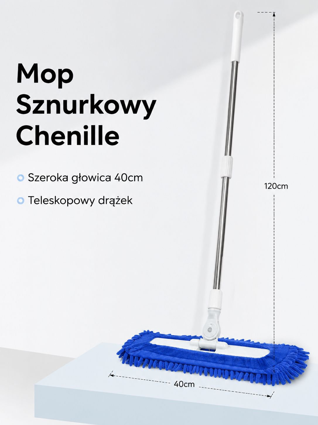 Szeroki mop chenille z odłączaną głowicą do czyszczenia