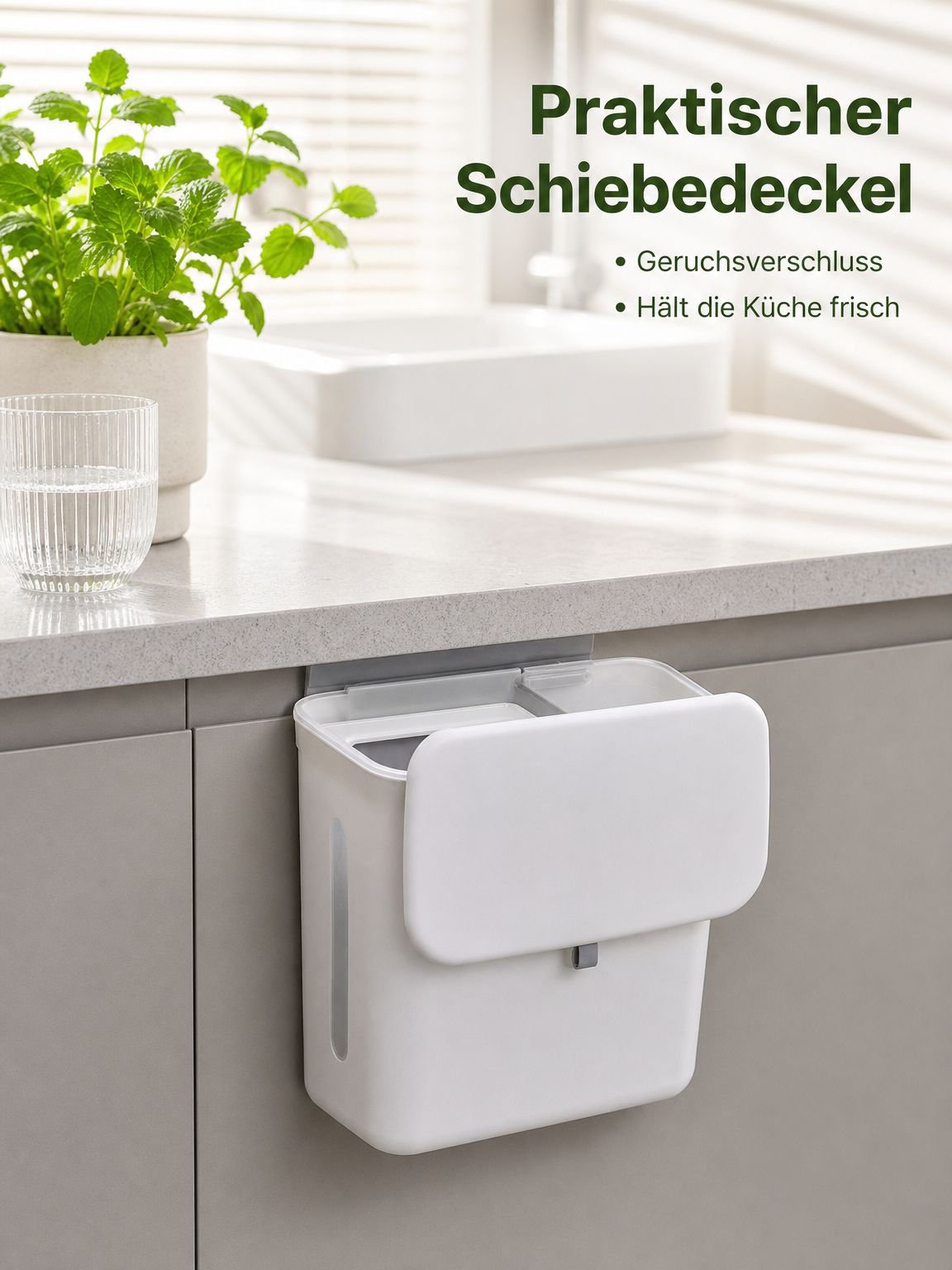Haushalts-Mülleimer mit Trocken-Nass-Trennung und Schiebedeckel