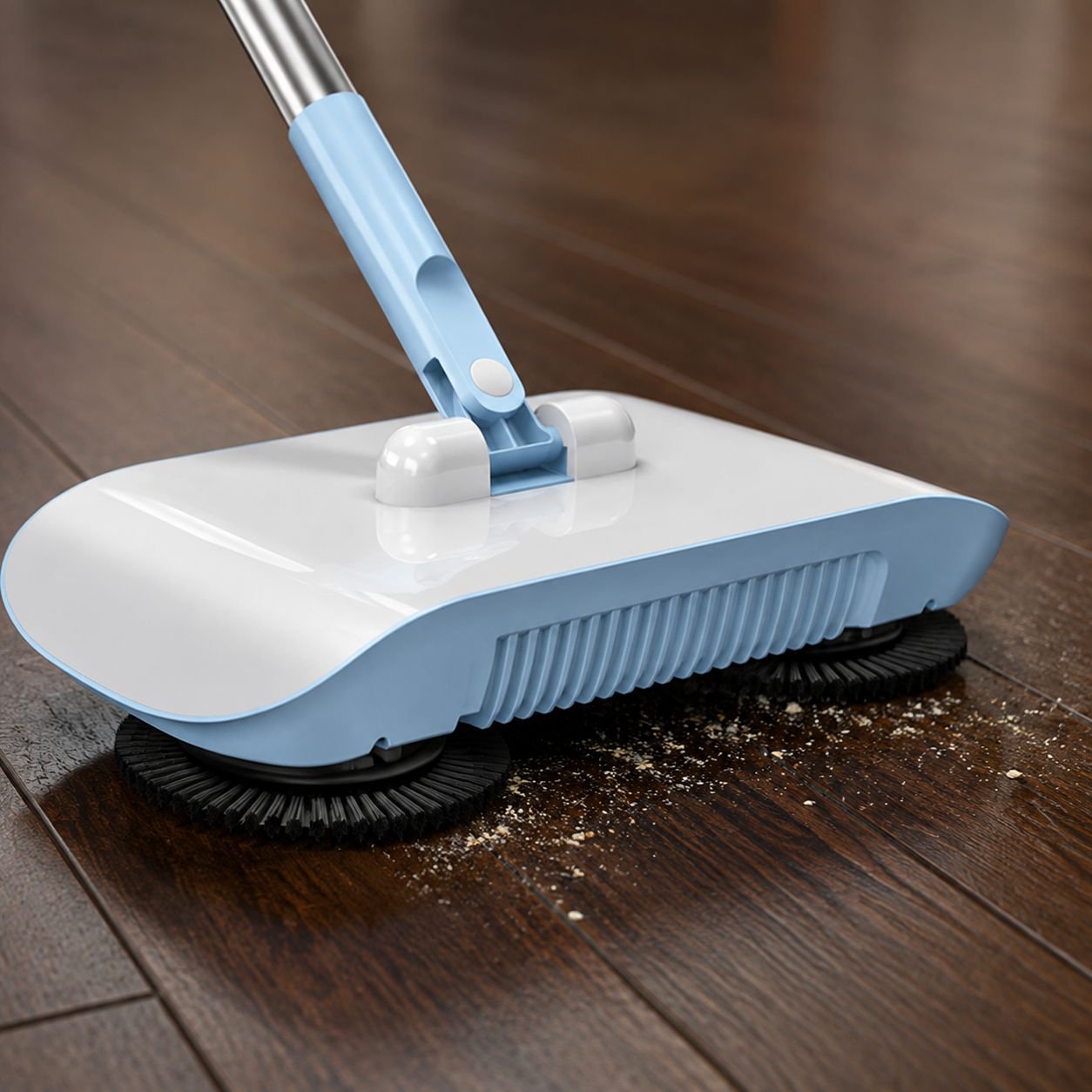 Efficient home cleaning with vacuum, broom, and dustpan