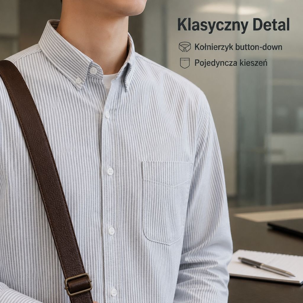 Męska koszula biznesowa z długim rękawem, wykonana z bawełny o wysokiej zawartości bawełny w prążki