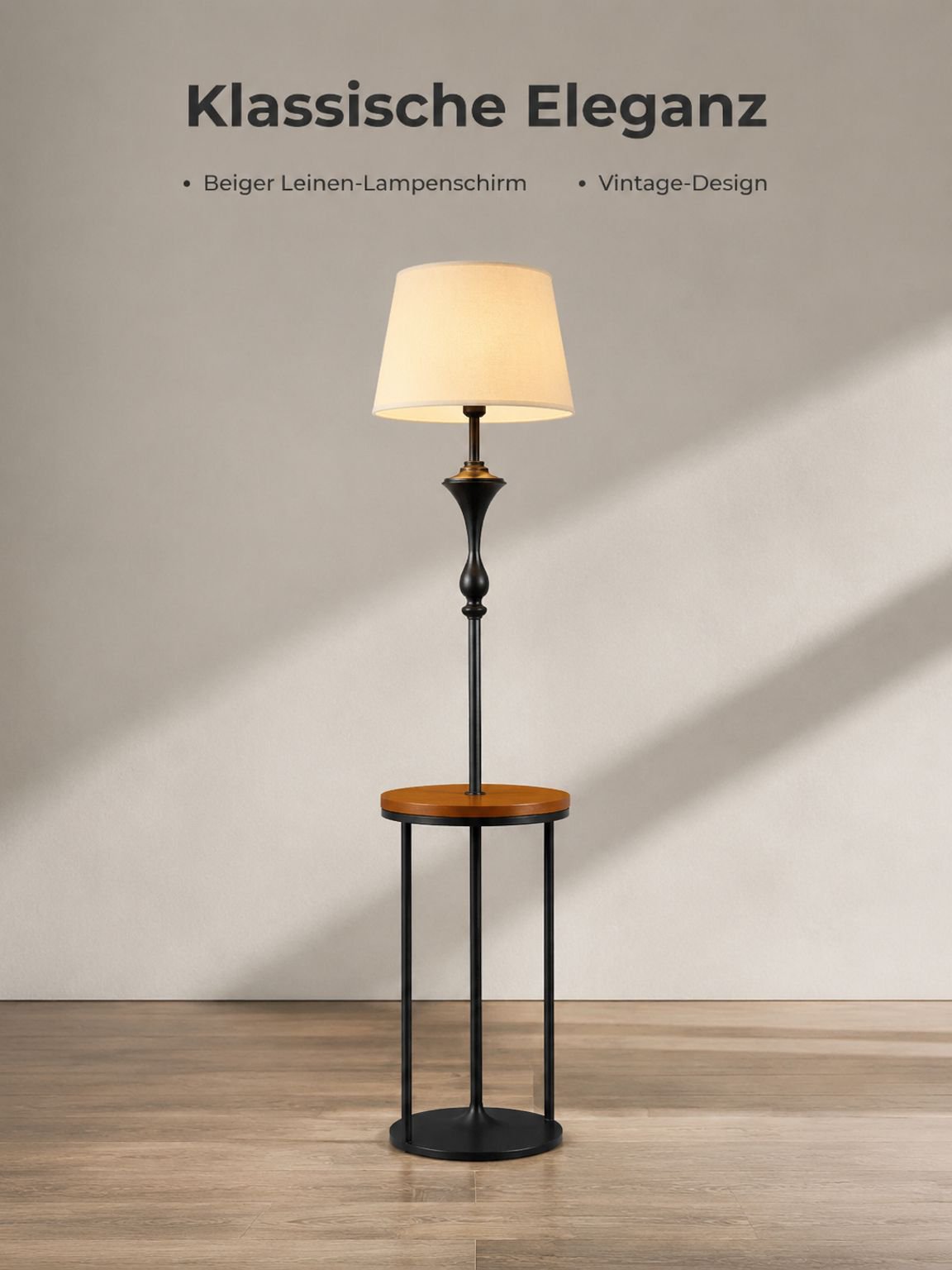 Multifunktionale amerikanische Retro-Stehlampe mit Beistelltisch für Wohnzimmer und Schlafzimmer